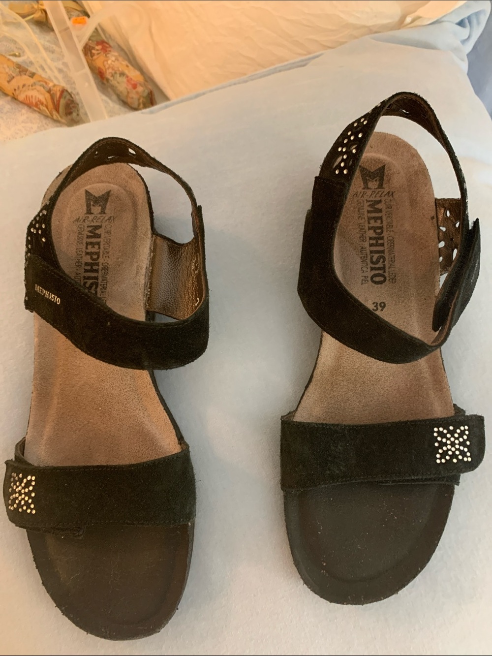 Mephisto Black Suede Stud-Accent Slingback Sandals